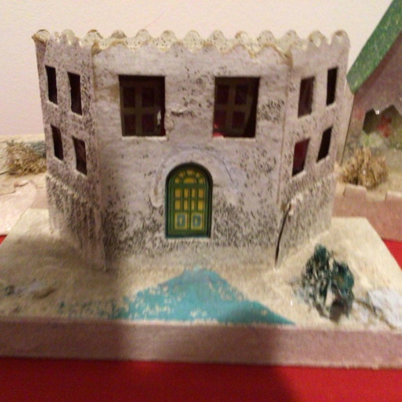 Vintage Lot 6 Putz Glitter Houses w/trees & Cellophane Windows, Japan - Picture 3 of 16